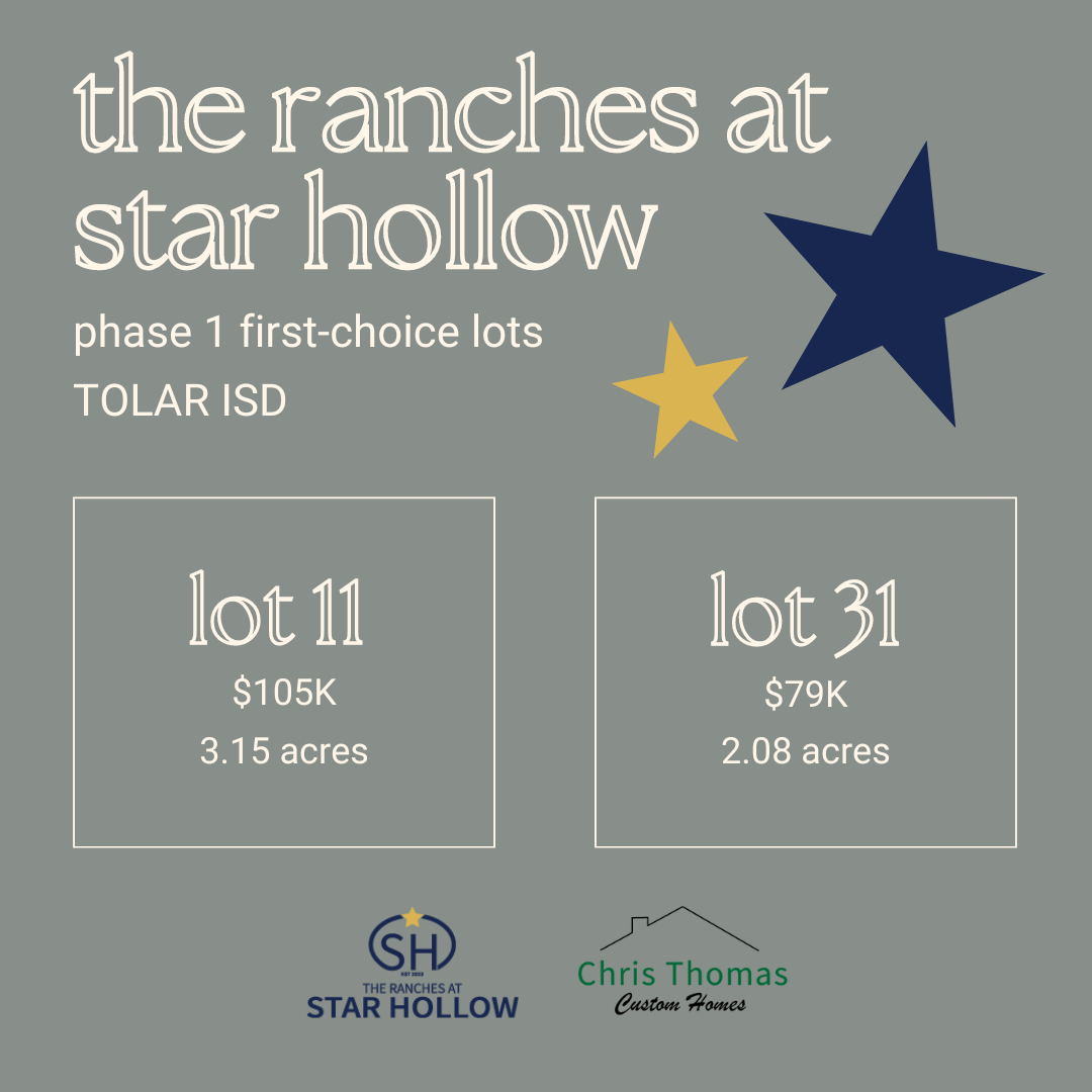 THE RANCHES AT STAR HOLLOW AVAILABLE LOTS BUY NOW OR LATER